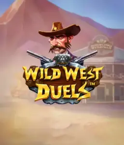  Dive into the daring world of "Wild West Duels" by Pragmatic Play, featuring a tough gunslinger ready for a showdown. The image displays a resolute cowboy with crossed pistols, framed by a desert backdrop. His intense eyes and authentic attire highlight the theme of the Old West. The game's title is boldly presented in a rustic font, adding to the adventurous theme. 