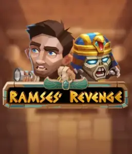 Explore the mysterious world of Ramses' Revenge slot by Relax Gaming, highlighting a startled explorer and a menacing mummy amid an Egyptian tomb backdrop. This image depicts the excitement of Egyptian archaeology, ideal for fans of Egyptian-themed slots, delivering a gripping gaming experience. 